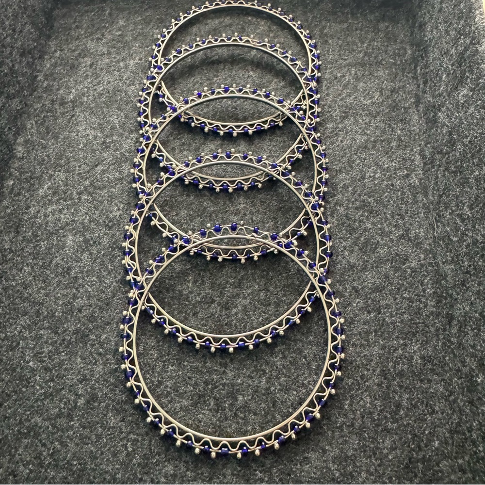 Elegant Silver and Blue Beaded Bangles